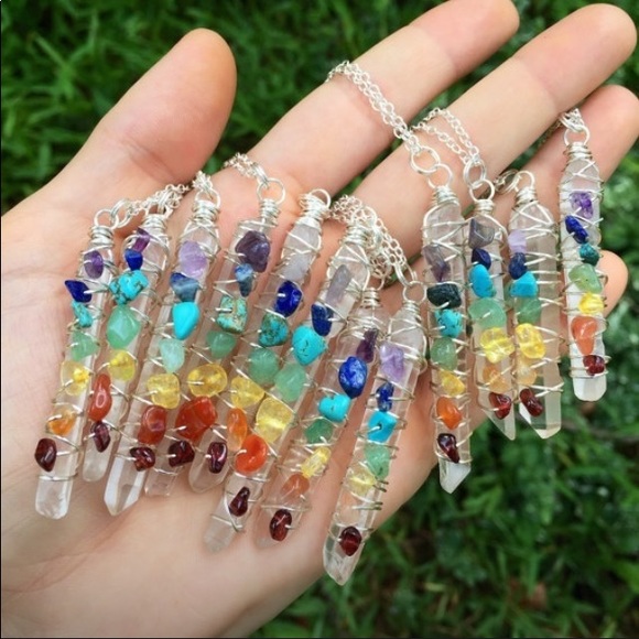 ❤️Rainbow🍭 Chakra Stones Silver Necklace🍭 - Picture 2 of 6